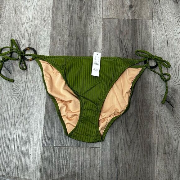 J. Crew Green Wide Ribbed Curved Waistline Bikini Bottom Size 2X Swimwear BH489 - Picture 1 of 7